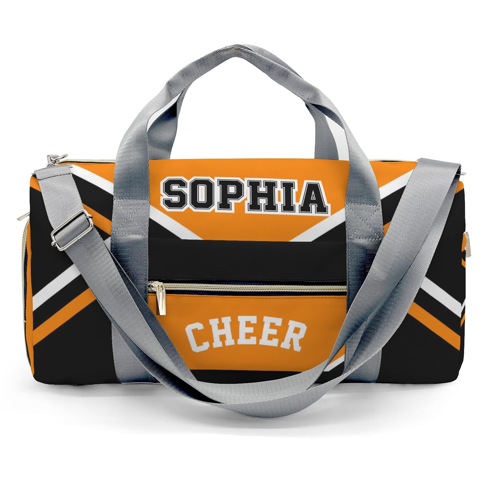 Personalized Cheer Orange Black Cheerleader Multi-Function Travel Duffel Handbag Large Capacity Handbag Women Men Gym Yoga Ballet with Name