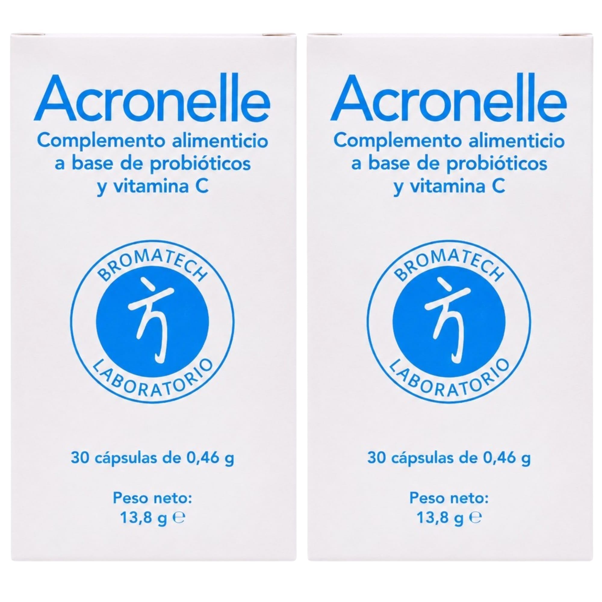 Bromatech Acronelle - Pack Ahorro 2 x 30 Cápsulas - Alivio de Gases, Hinchazón y Tránsito Irregular - Con Lactobacillus Salivarius y Vitamina C - Calma Espasmos, Gases y Dolor Abdominal