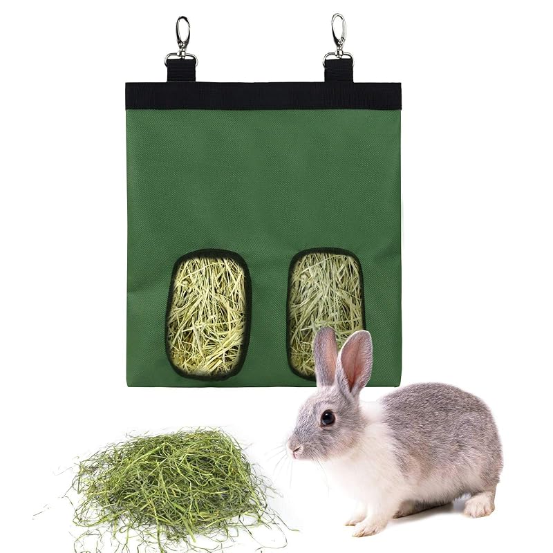 Comedouro para Feno Suspenso em Tecido Oxford para Pequenos Animais lenpestia Verde, 2 Janelas, 1 Unidade