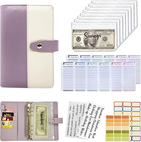 Carpeta presupuestaria A6, ahorrador de dinero con sobres de efectivo con cremallera, hoja y calcomanĂas para presupuestos, PP-WT
