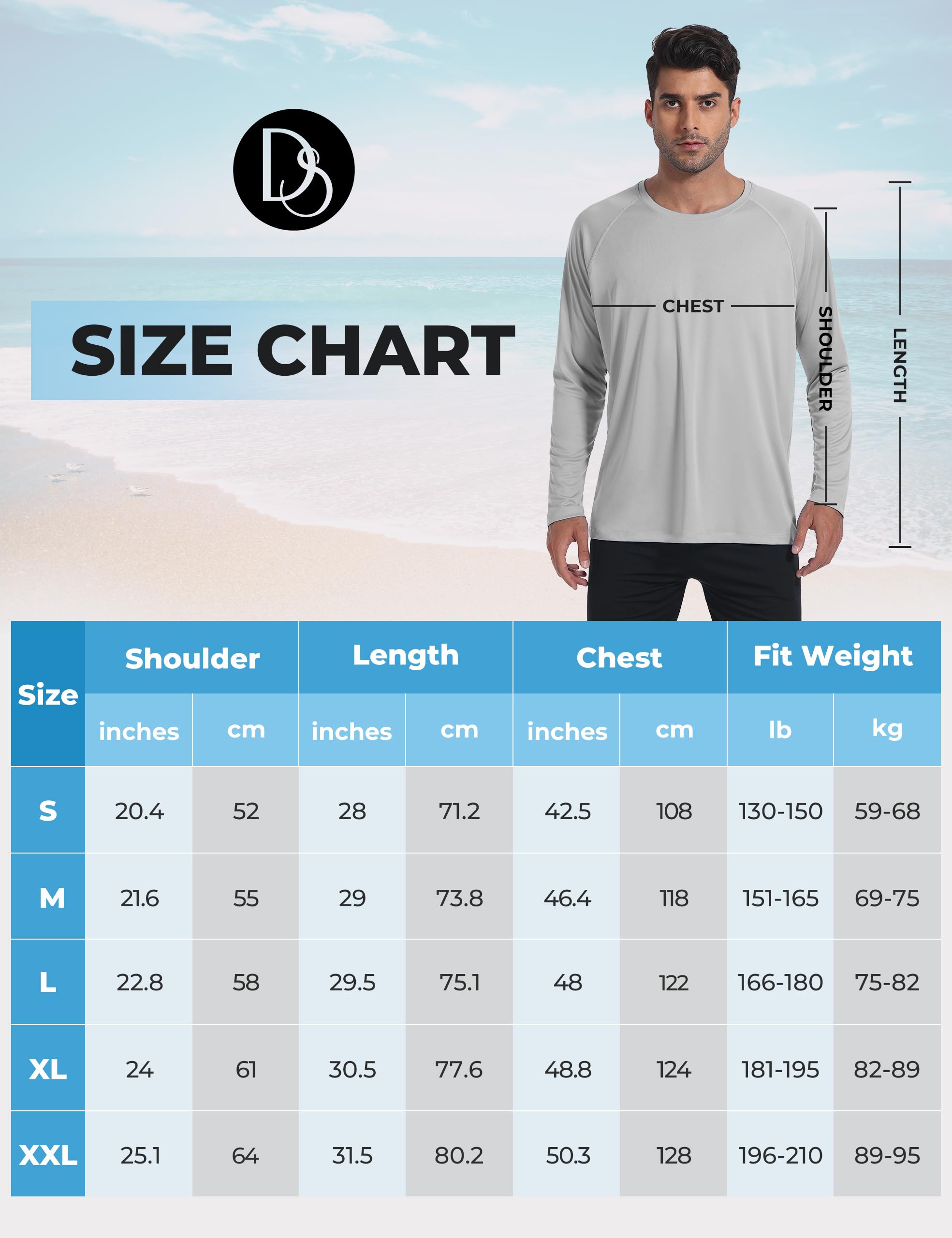 Desol Męska koszulka Rashguard z kieszeniami UV, UPF 50+, ochrona przed słońcem, koszulka z długim rękawem, do surfowania, biegania, pływania, wędrówek