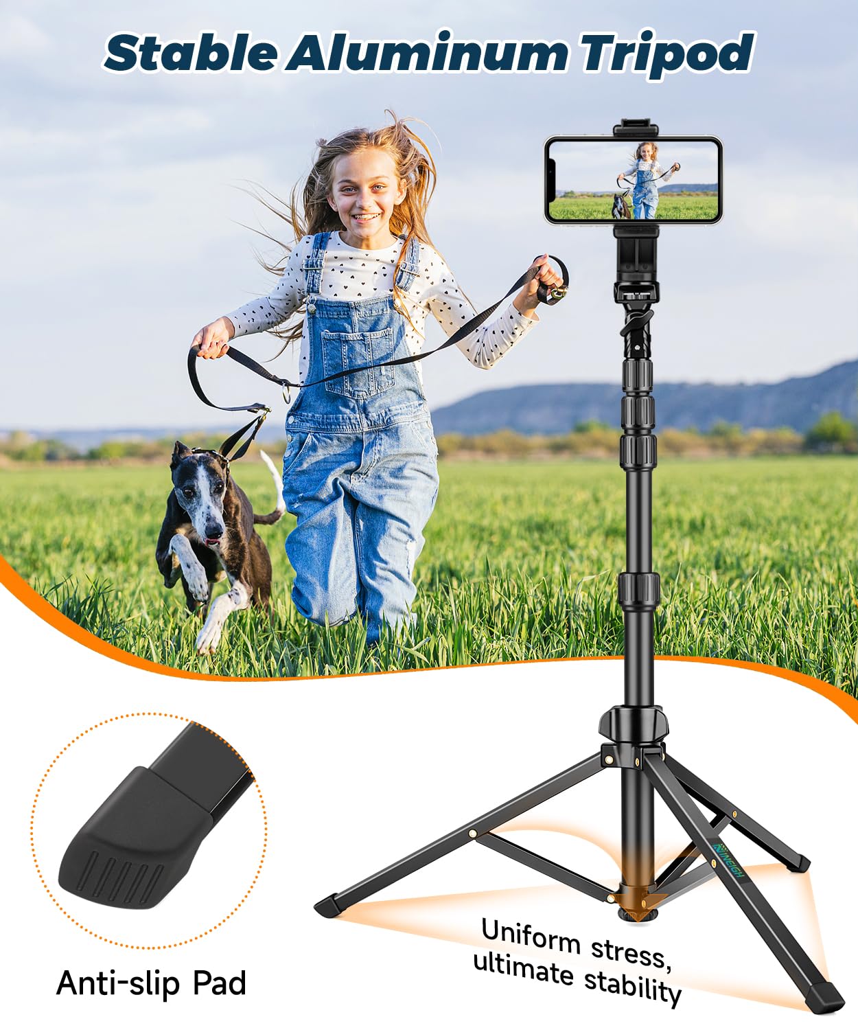 Nineigh 190cm Treppiede Smartphone, Alluminio Leggero Cavalletto Smartphone con telecomando e Supporto Telefono Cellulare, Estensibile Selfie Stick Treppiede per iPhone, Ideal per Video Vlog Youtube