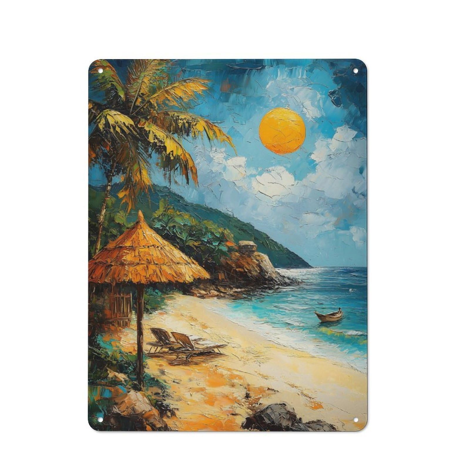 Junmoney Tropical Beach Sunset For Lounge Or Reading Corner, Rustic Tin Sign 40X30cm, For Home Interiors, Feature Walls And Decorative Displays