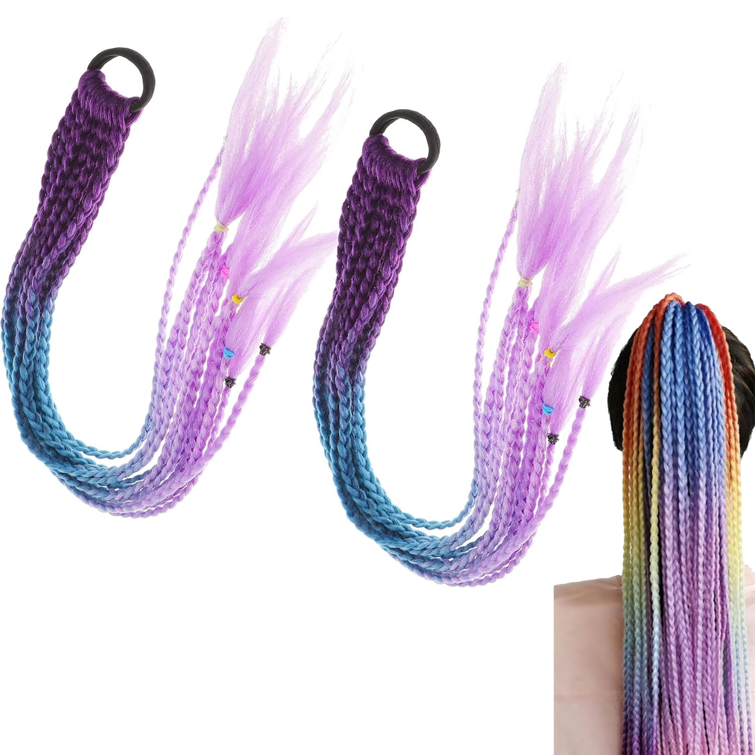 SHMLY 2 Piezas Coleta Postiza Pelo Natural, Coletas de Colores, Extensiones de Cabello Natural, Extensiones Colores, Postizos Sintéticospara Niñas, para Niños y Mujeres Trenzas Postizas(Color:1)