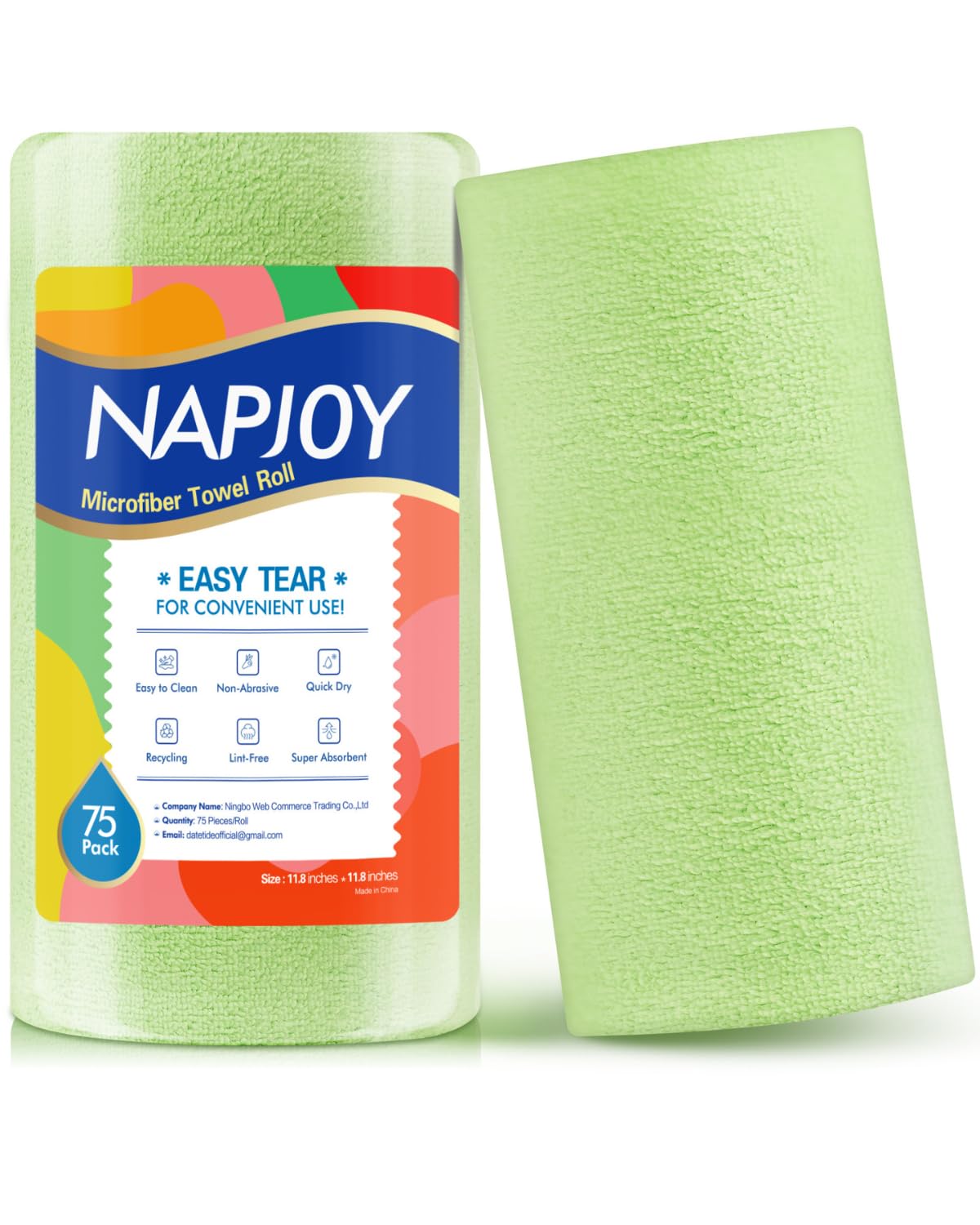 Napjoy Microfiber Cleaning Cloth Roll 75PK Easy Tear Away Reusable Paper Towels 12 x 12 Lint-Free and Scratch-Free