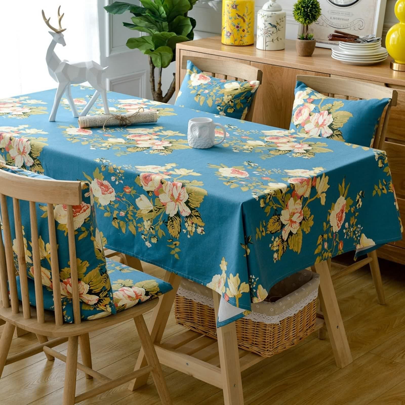 Tovaglia Cotone Fiori, Tovaglia Cucina Moderna Blu Tovaglia Tavolo 90X135CM per Compleanno Festa Matrimonio