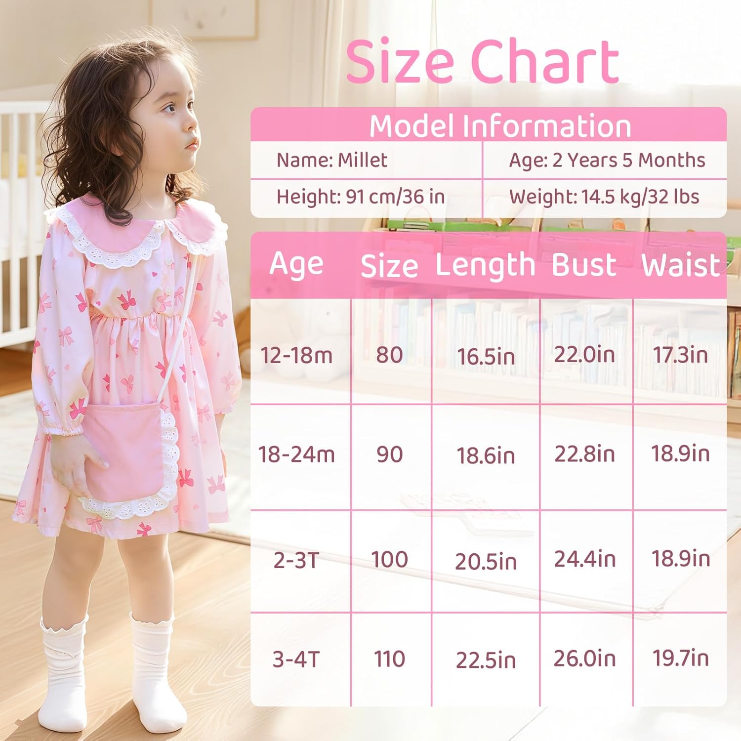 MHJY Baby Toddler Girl Dress Long Sleeve Fall Playwear Dress with Bag Floral Princess Dress - Image 6