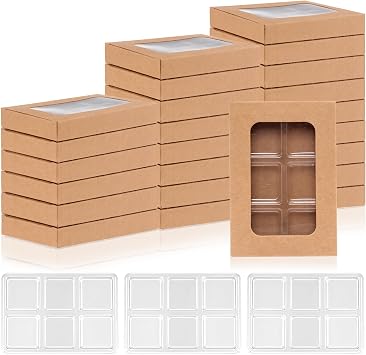 SMAODSGN 50 PCS علب الهدايا للشمع يذوب 6 تجويف قالب من البلاستيك مع مربع كرافت الشمع تذوب صناديق كريستال واضح الشمع تذوب قوالب الشمع يذوب حاويات للشمع مكعبات الشمع تارت الشمع الشمع Block4 * 2.8 بوصة