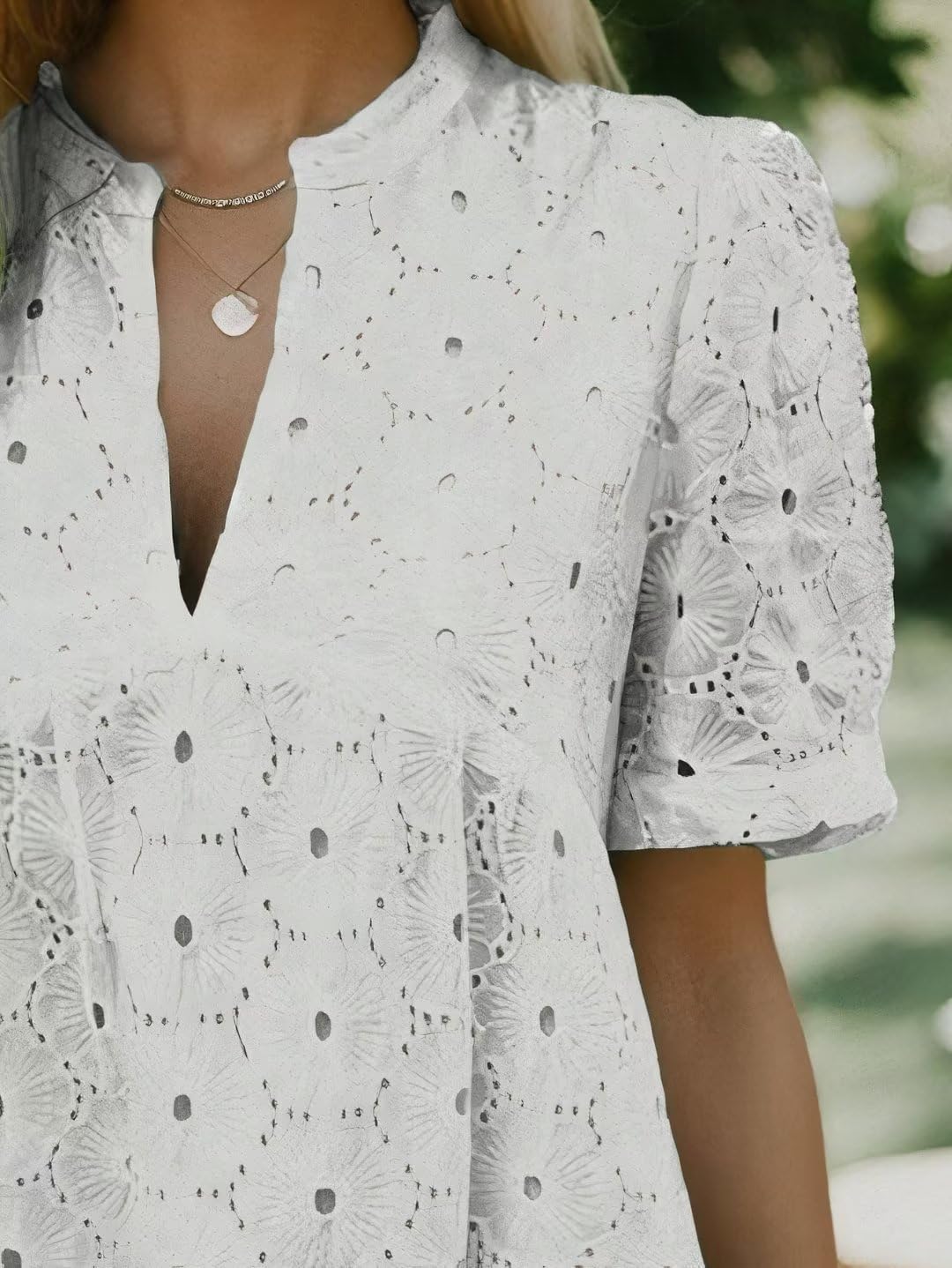 Flamingals Eyelet Dress for Women Embroidery Ruffle Hem Knee Length Casual Dress - Image 4