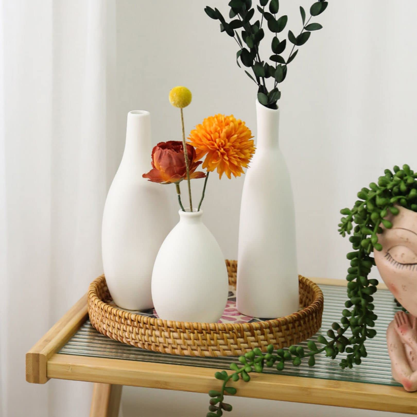 AKOOSY Keramik Kürbis Vase Weiß - Handgefertigter Blumentopf Für Farmhouse Deko
