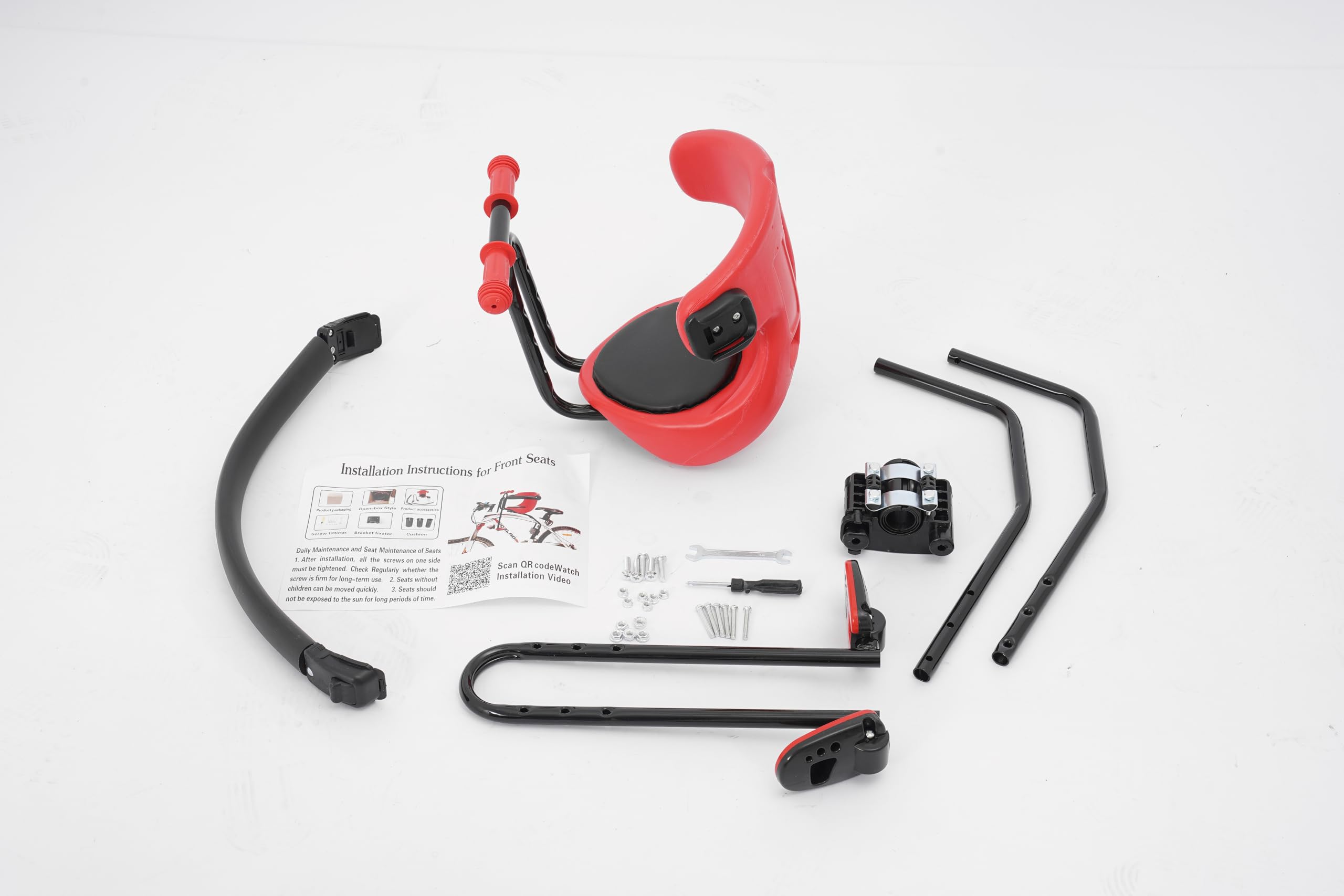 Seggiolino anteriore per bicicletta MTB, poggiapiedi rimovibile, schienale | Seggiolino per MTB anteriore rimovibile, portata 50 kg, poggiapiedi e schienale, per 8M-4J, facile da montare.