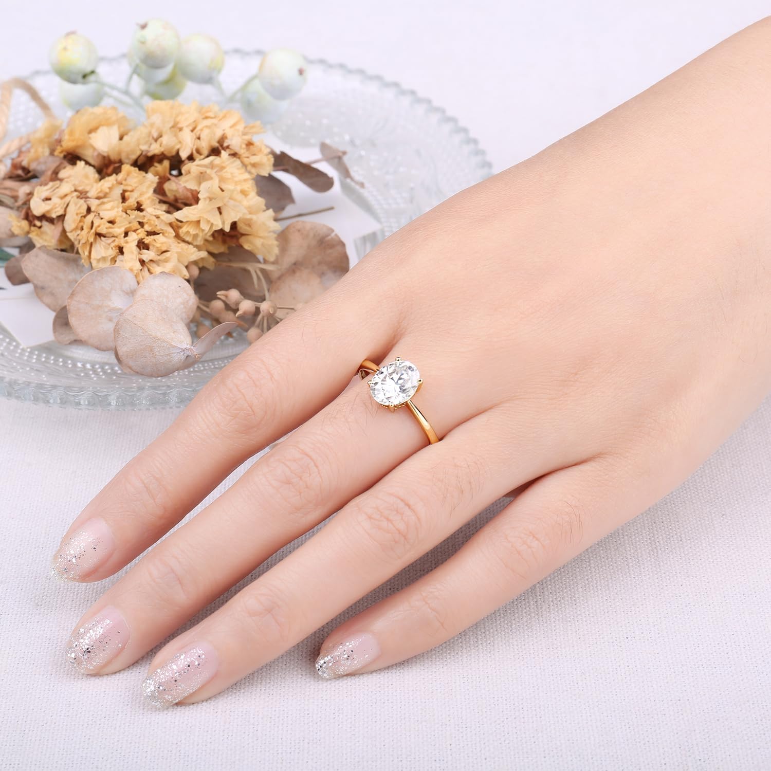 JewelryPalace Oval Shape 1ct 2ct Moissanite Solitaire Engagement Rings for Women, Classic 925 Sterling Silver Promise Ring for Her, Simulated Diamond Anniversary Wedding Ring VVS D-F - Image 6