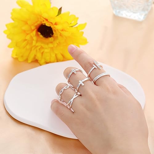 Miniatura 5 de Honsny 14K Gold Plated Stacking Rings Set for Women, Stackable Thumb Rings Thin Dainty Silver Rings for Women Wedding Eternity Band Simple Rose Gold