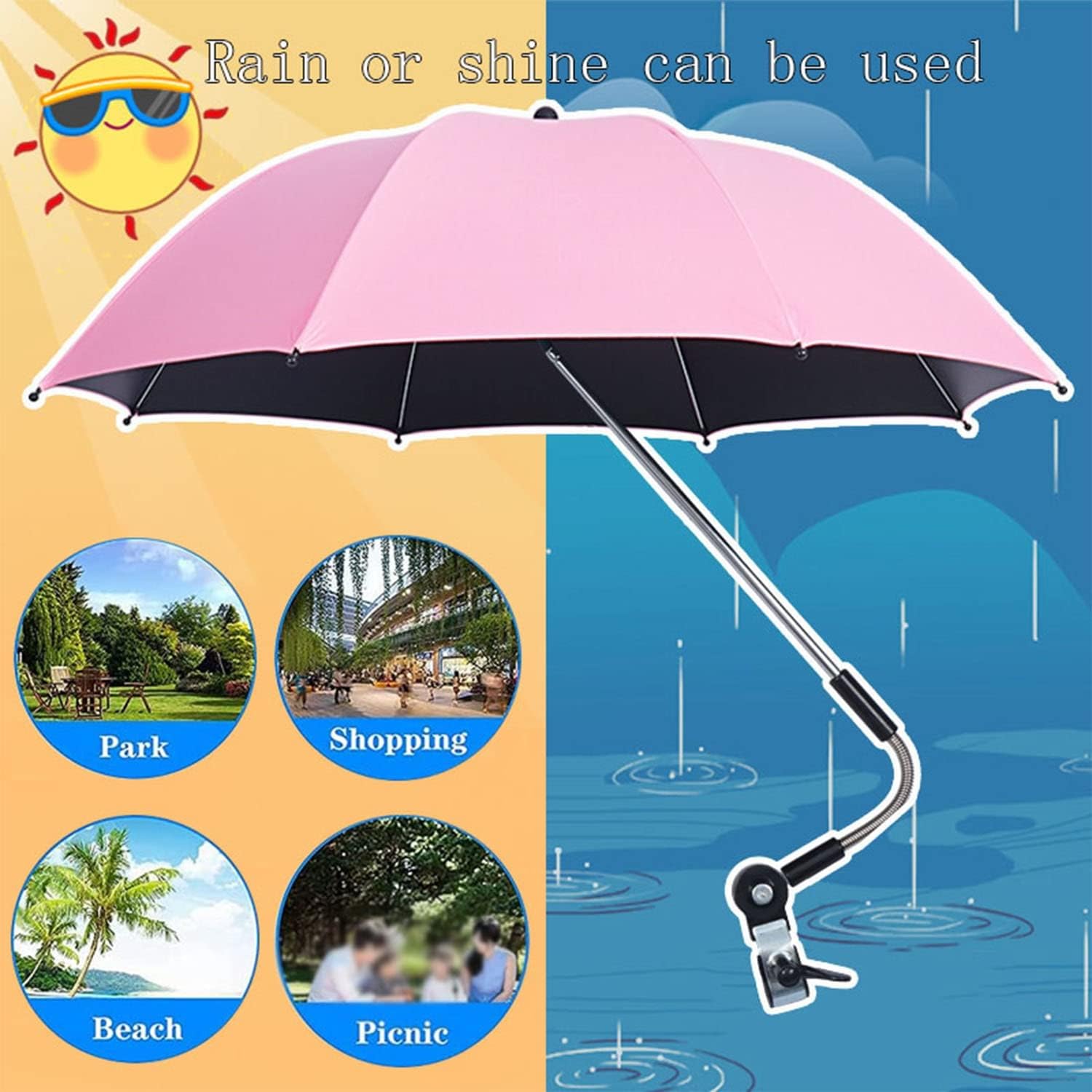 Baby Sun Parasol, Universal Umbrella for Pushchairs, Stroller and Buggy, 360° Rotatable, 75cm(29.5in)/85cm(33.5in) Diameter (Color : C, Size : 85cm(33.5in))