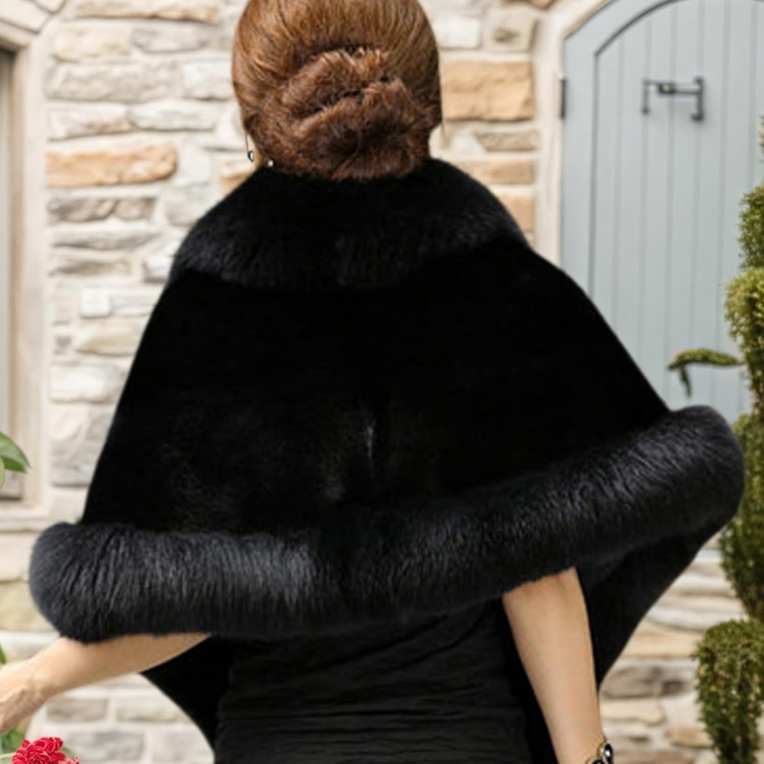 Old Dlrd Women's Winter Faux Fur Coat Wedding Bride Cloak Cape Shawl for Evening Party - Image 5