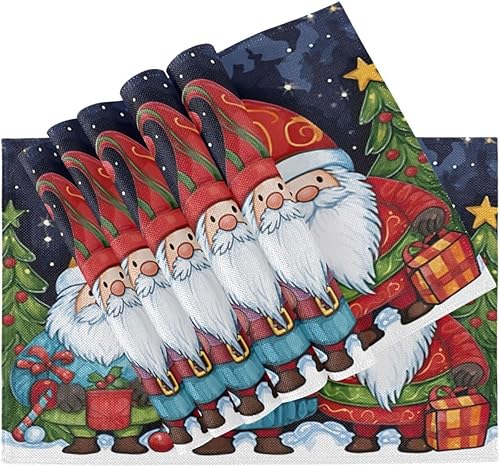 Miniatura 4 de Kigai Juego de 6 manteles individuales, gnomos de Navidad, antideslizantes, lavables, resistentes al calor, para cocina, mesa de comedor, decoración
