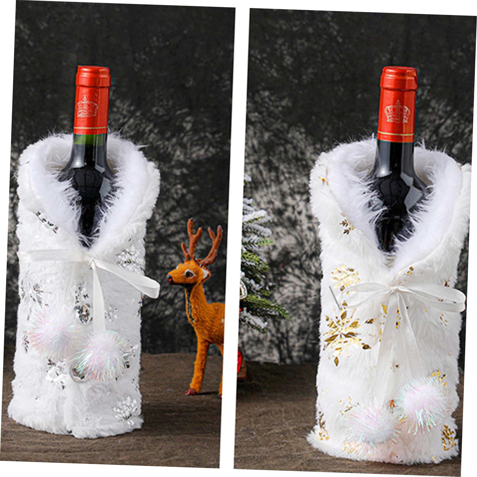 TOPBATHY Lot De 4 Housses De Bouteille De Vin De Noël Motif Flocon De Neige Réutilisables Décoratives 2 Pièces X 4