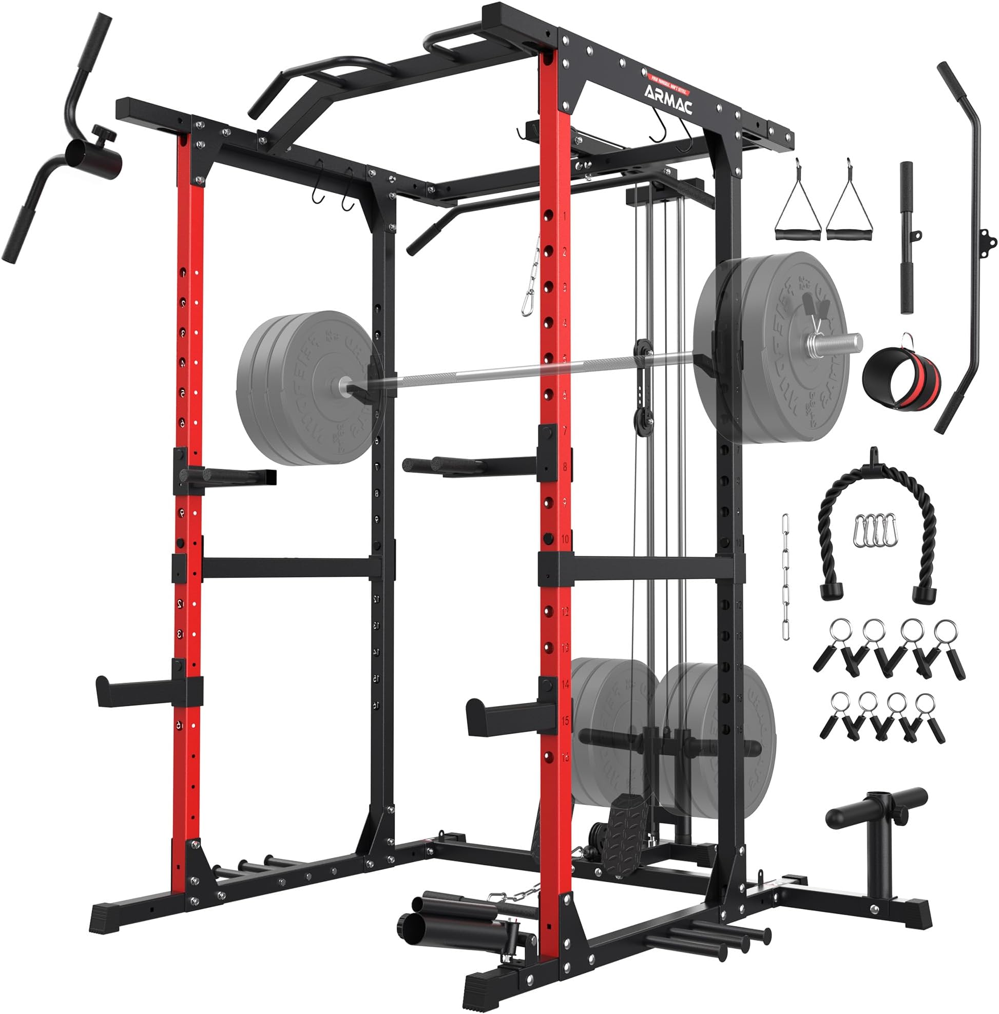 Power Cage,1500lbs Multi-Function Power Rack with Adjustable Cable Crossover System and More Training Attachment, Weight Cage for Home Gym