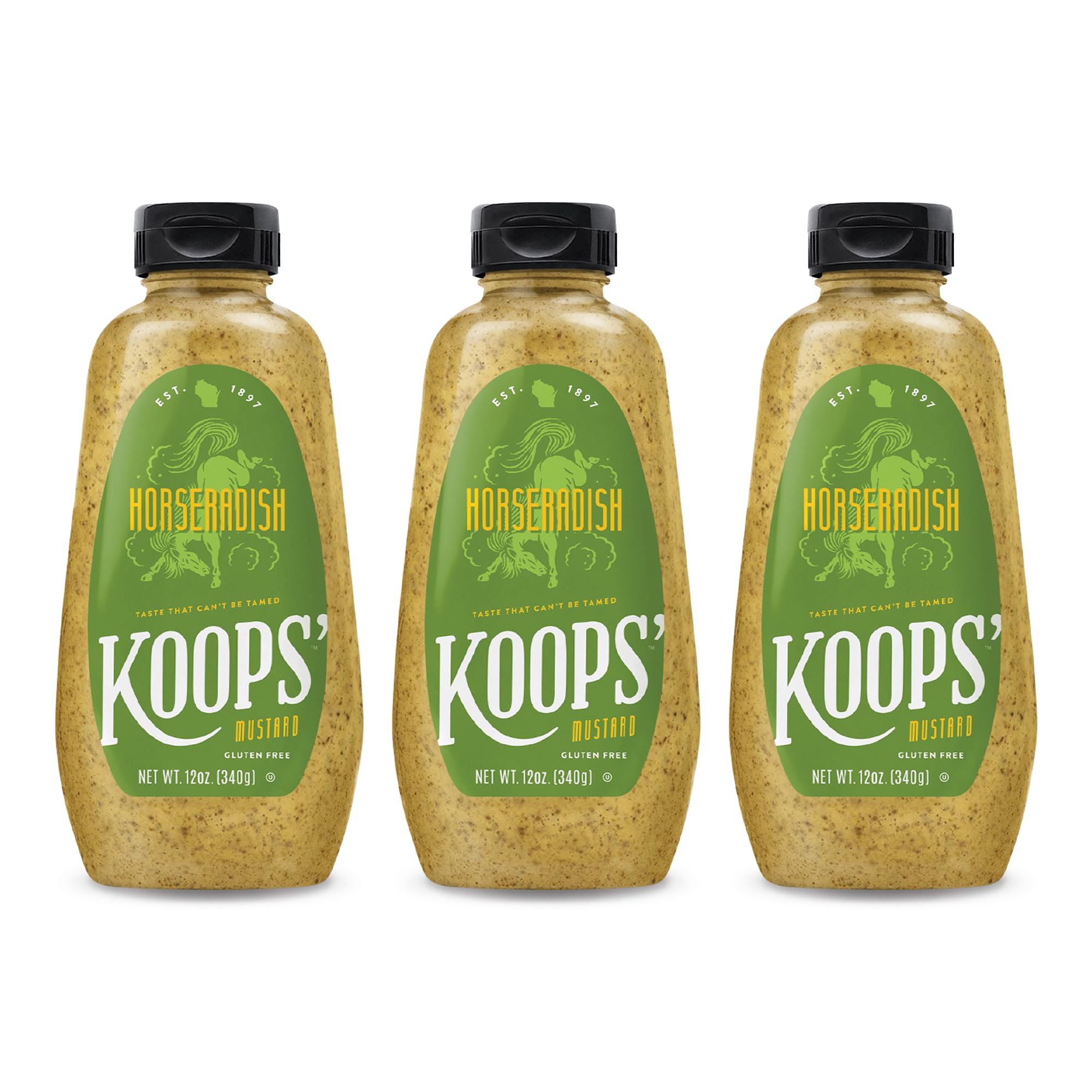 Koops' Horseradish Mustard – Bold and Zesty Horseradish Sauce, Gluten-Free, Kosher, Made in USA, From Quality Mustard Seeds – 12 Oz, Pack of 3