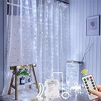 Vista 1 de Guirnalda de luces de hadas, 300 luces LED blancas para cortina de ventana, 8 modos de 9.8 x 9.8 pies, impermeable, funciona con USB, batería