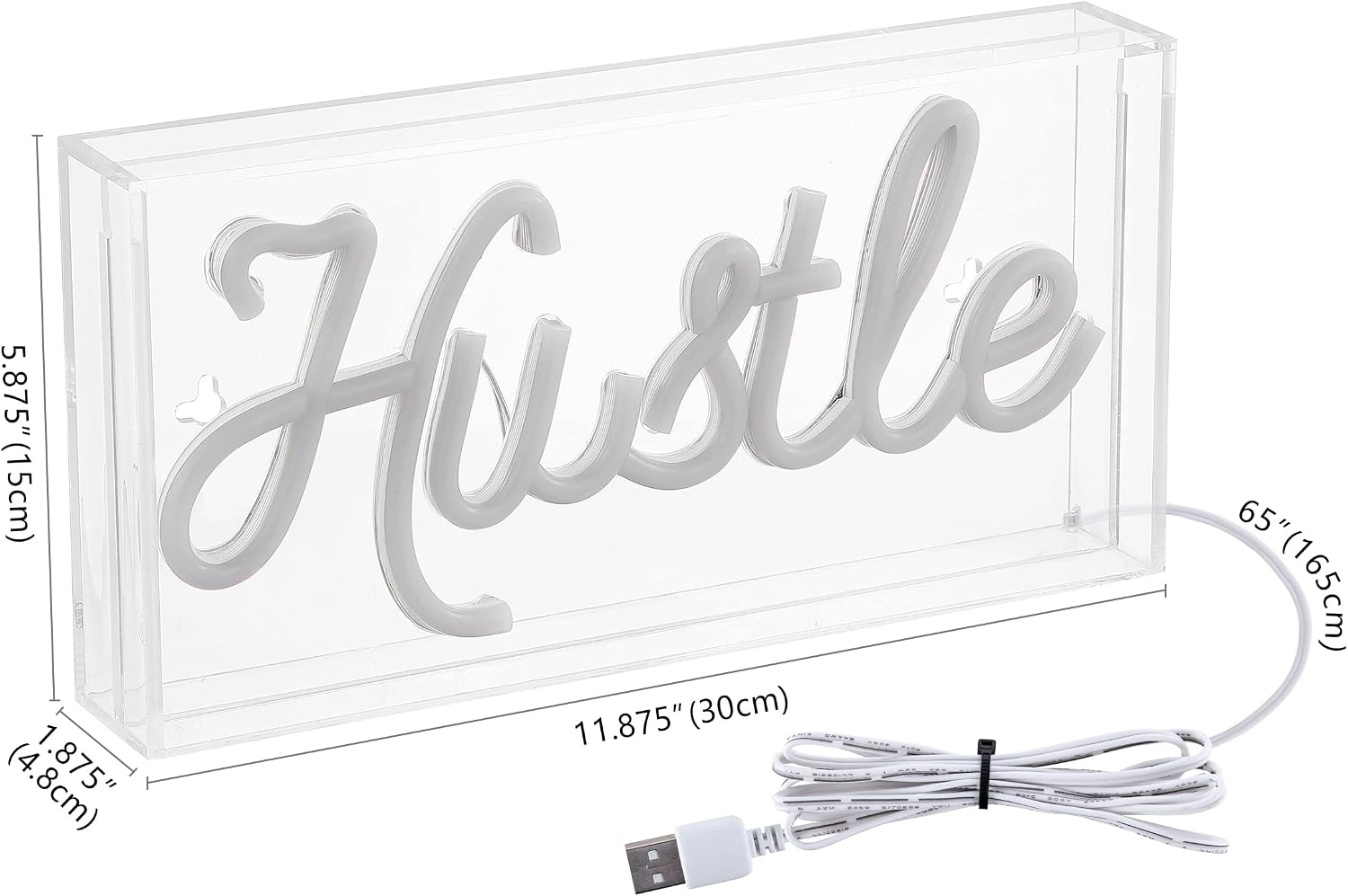 JONATHAN Y 11.88"W x 5.88"H Pink "Hustle" LED Neon Light, USB Operated Contemporary Glam Acrylic Box Sign for Bedroom, Dorm, Nursery, Freestanding or Wall-Mounted NEN1022A