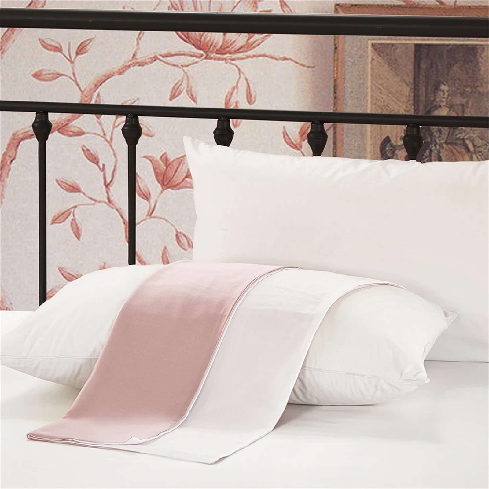 Funda de Almohada Seda con Algodón for Cabello Puro Cremallera Oculta Terse Morera para Mujer(Black,50x90cm)