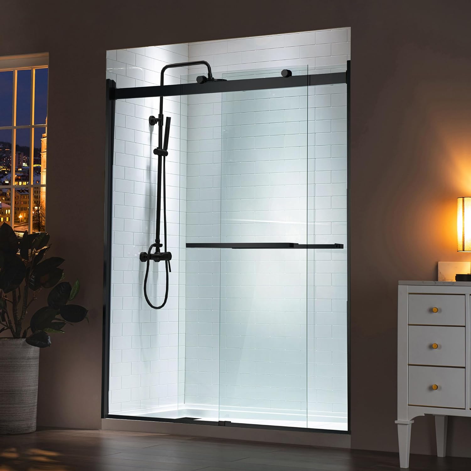 WOODBRIDGE Frameless Sliding Shower Door, 56" - 60" Width, 76" Height, 5/16"(8mm) Clear Tempered Glass, Matte Black Finish,ASD6076-MB