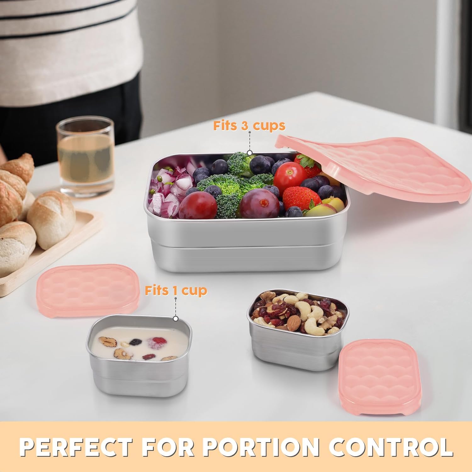 Small Stainless Steel Lunch Containers for Kids | Leak Proof Snack Containers with Silicone Lids - Perfect Metal Lunch Box with Lids for School and Daycare (25oz+8oz*2) - Image 6