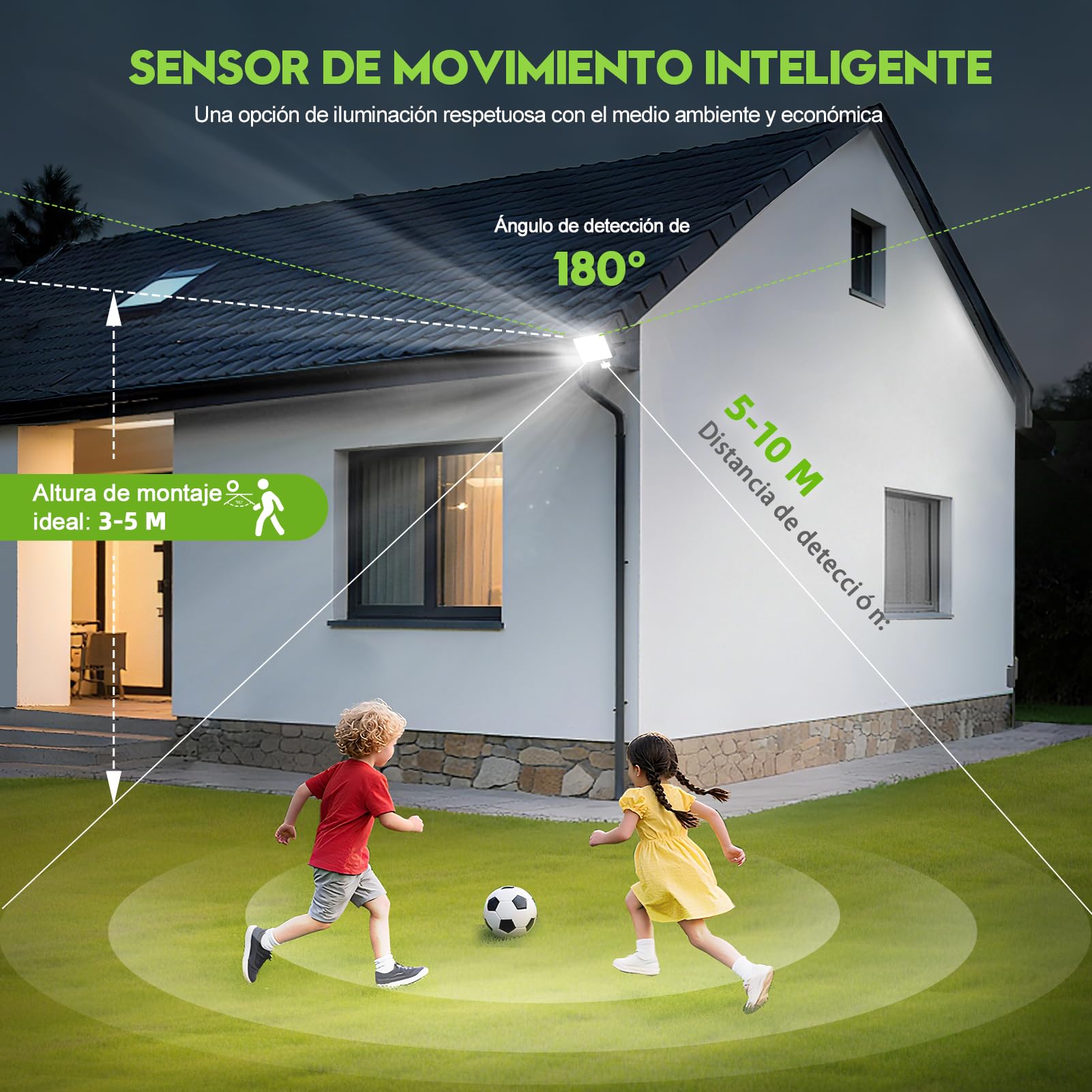 Sararoom Foco LED Exteriore con Sensor de Movimiento 150W, 15000LM Foco Proyector LED, 2pz 6500K Blanca fría Luz de Seguridad, IP65 Impermeable Floodlight para Jardín Garaje Patio Estadio Hotel Naves