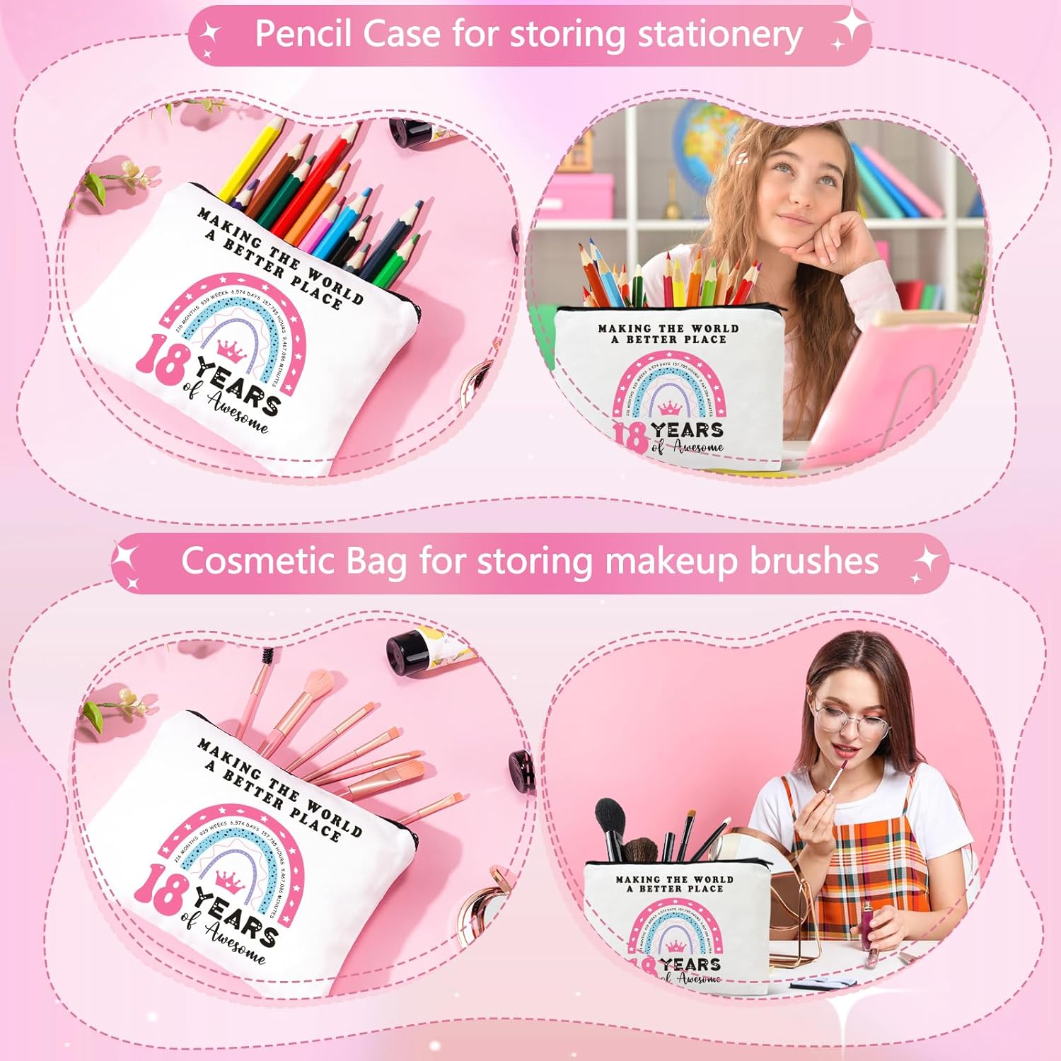 18th Birthday Gifts for Girls – Gift Set for 18 Year Old Girl with Glass, Jewelry, Socks, Makeup Bag & Bracelet – Cute 18th Birthday Decorations for Teen Girls, Daughter, Niece, Granddaughter - Image 3