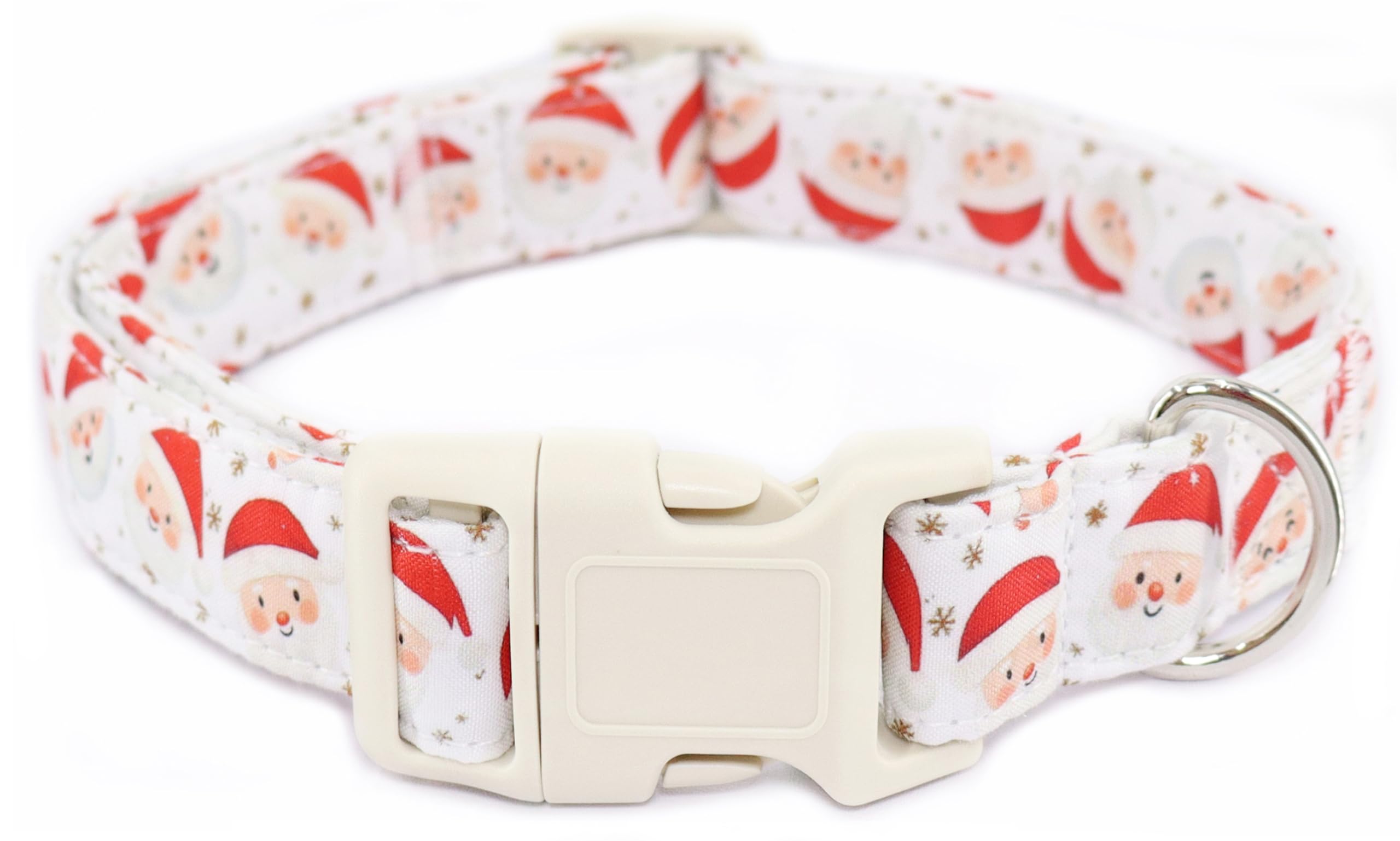 White Christmas Dog Collar for Small Medium Large Dogs, Cute Cotton Santa Claus Collar for Girl Boy Dog, Soft Adjustable Winter Holiday Puppy Collars for Male Female Dogs, L