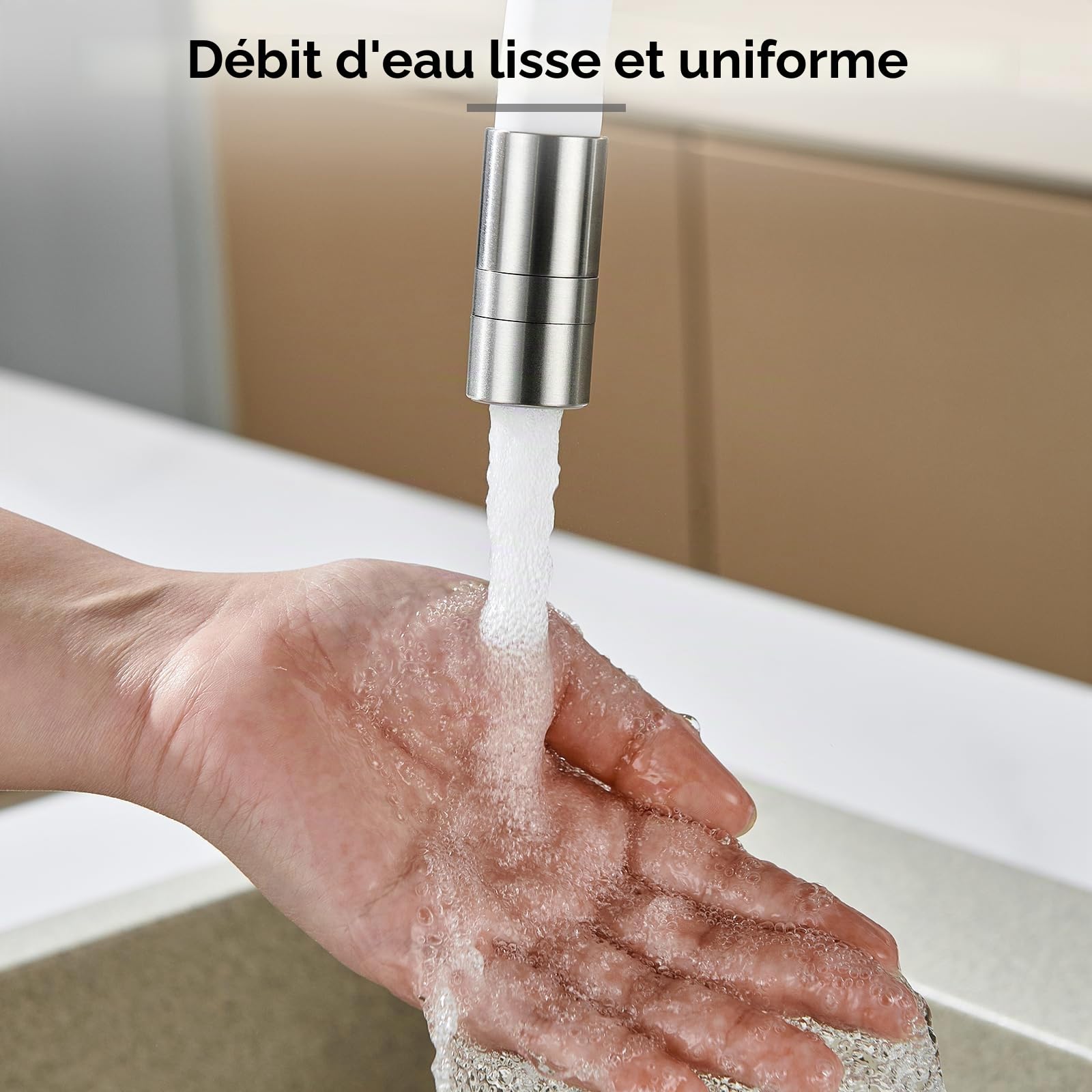 CECIPA Robinet de Cuisine Flexible, Mitigeur Cuisine Blanc Flexible Acier en Inoxydable 304, Mitigeur 2 Jets Mousse/Pulvérisation Pivotant 360°, Robinet d'Évier Haute Pression Économie d'Eau 40%