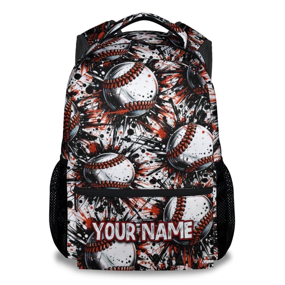 XaocNyx Kid Backpack for Boys - Custom Baseball Bookbag - Lightweight Durable Large Capacity - 17 Inch Black Bookbag for School, Travel and Camp