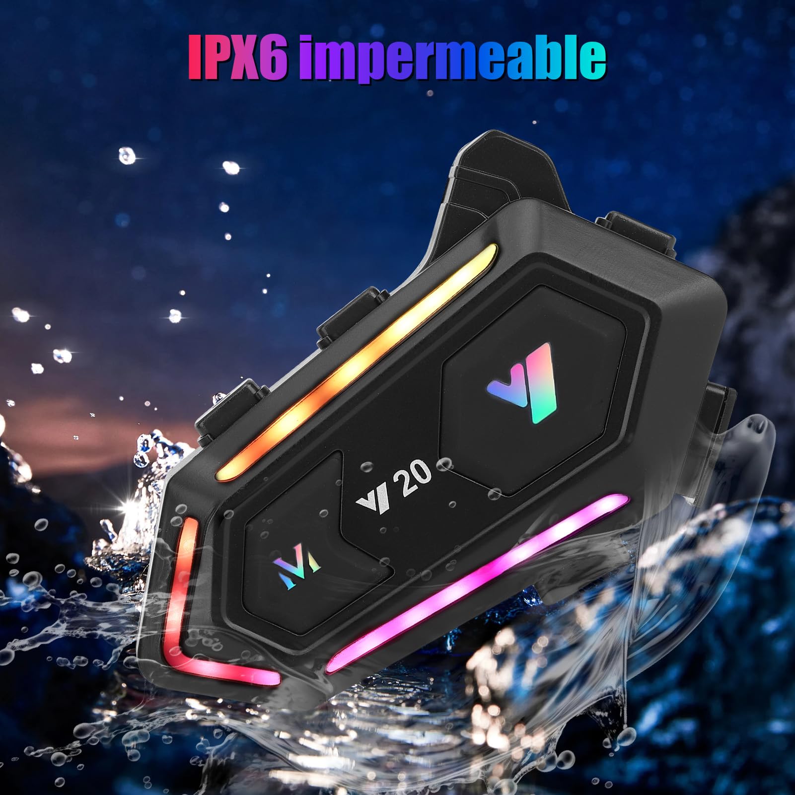 Intercomunicador de Motocicleta Casco Moto Cancelación de Ruido, Altavoz Dual, IPX6, Luces de 16 RGB, Batería de 1000 MAh, Respuesta Automática, Tecnología Inalámbrica 5.3