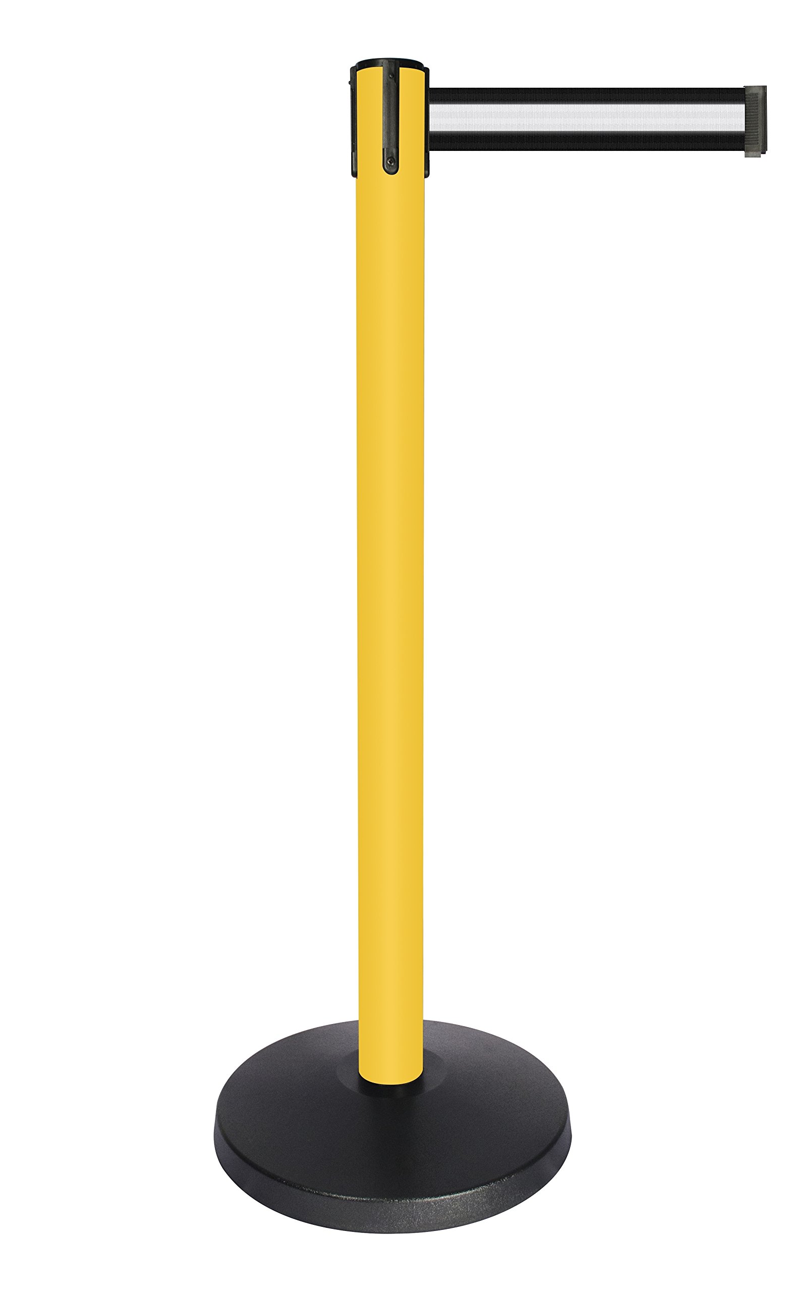 Queue Way QPLUS-35-S7 Yellow Post, 2" Width, 10" Length, Black with Reflective Silver belt, Pack of 2