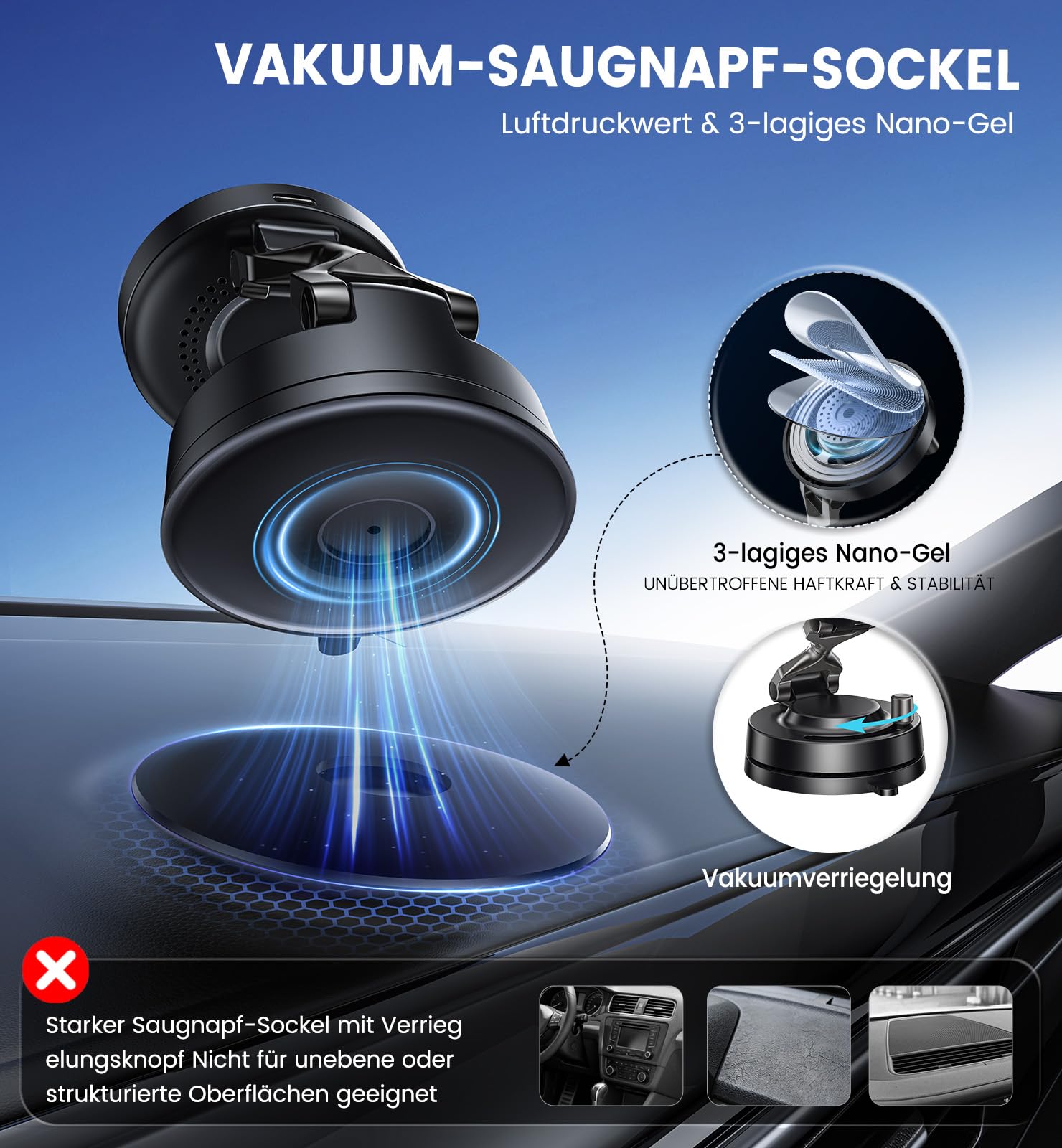 OANDYS für Magsafe Autohalterung 15W Handyhalterung Auto mit ladefunktion,magnetische Autohalterung stärkste Vakuum Saugnapf,stärkster Magnet,360°Drehbar Kfz für iPhone 17–12 Pro Max Plus Air Serie