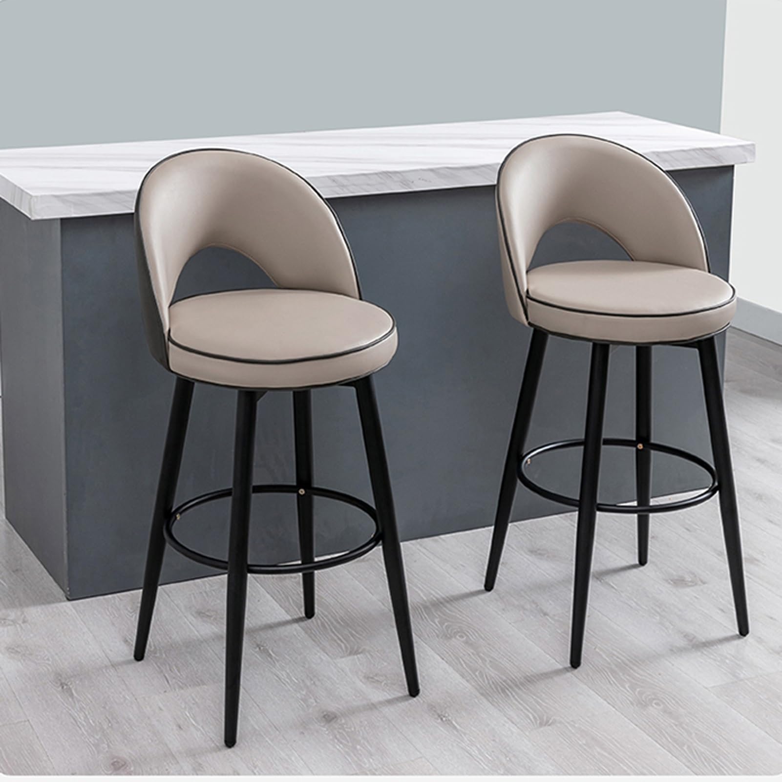 LUUYYI Moderner Barhocker aus Leder, drehbar, mit Stahlbeinen, für Küchentheke und Restaurant, gepolsterte Küchenstühle mit Stangenhöhe in Farbe (Grau / Orange, 80 cm)