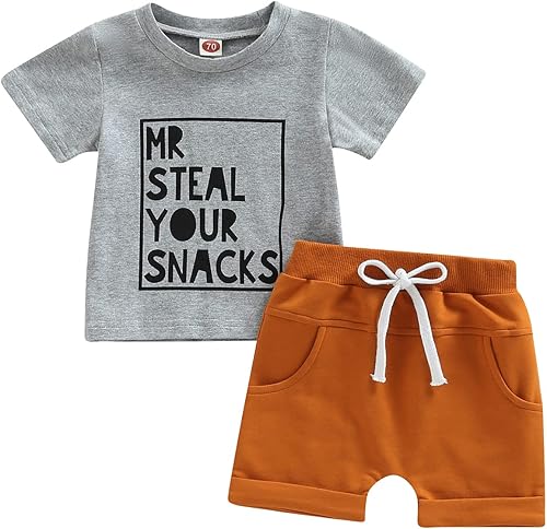 Conjunto de ropa de verano para bebé y niño, camiseta de manga corta con estampado de letras y pantalones cortos de cintura elástica