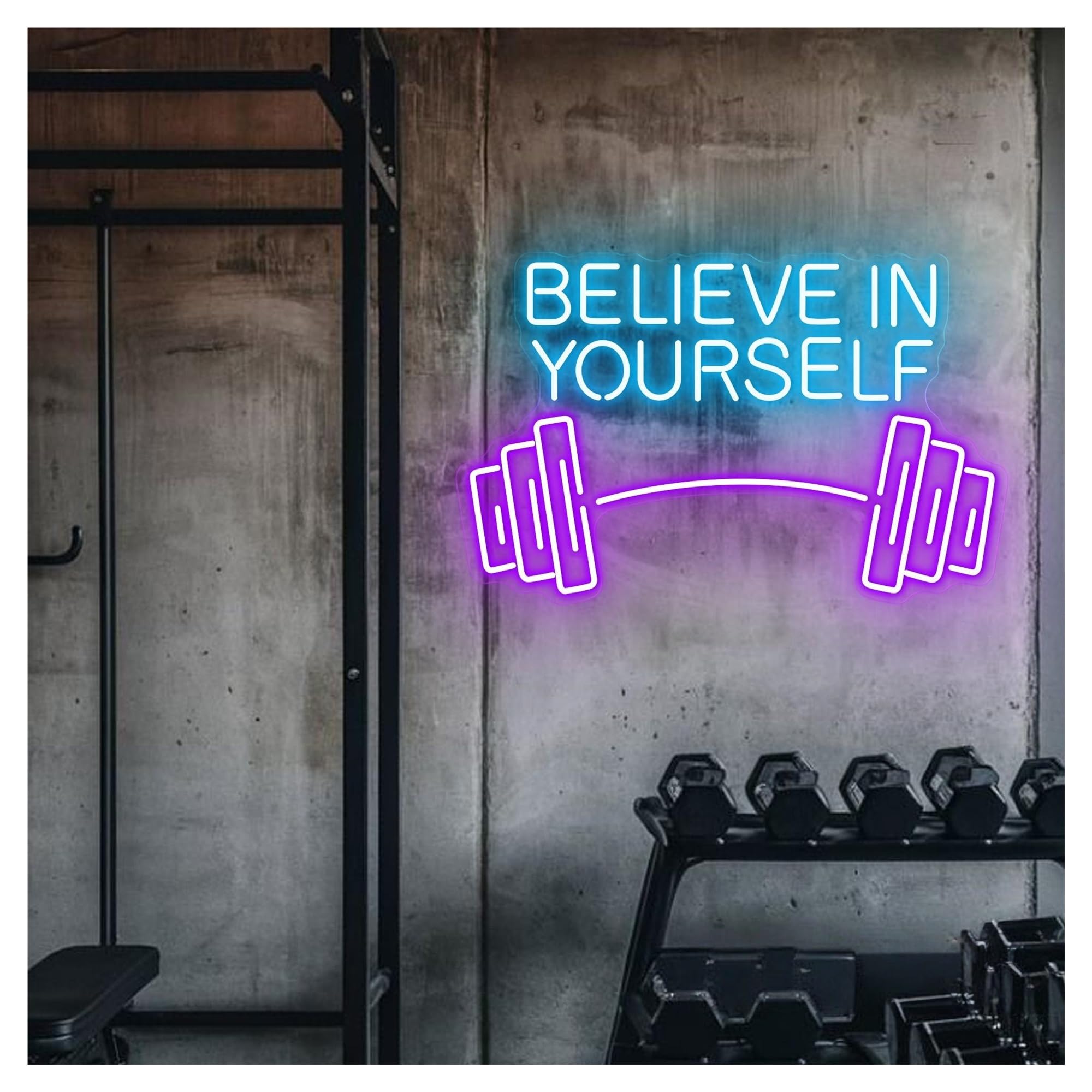 Luces de neón Letrero De Neón Believe In Yourself Con Barra, Luz Para Gimnasio, Decoración Pared Para Dormitorio 26cmx40cm(UN)