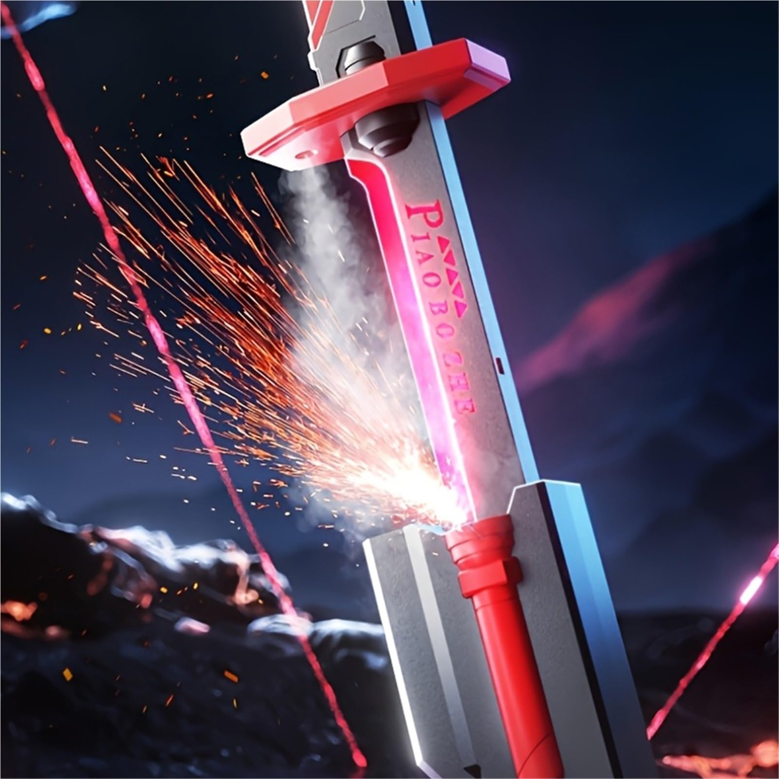 Amélioration Épée Lumineuse À Serpentin Blanc Coloré avec Étincelles Et Effet De Fumée - Accessoire Vacances pour Adultes - Équipement Lumineux Décompression