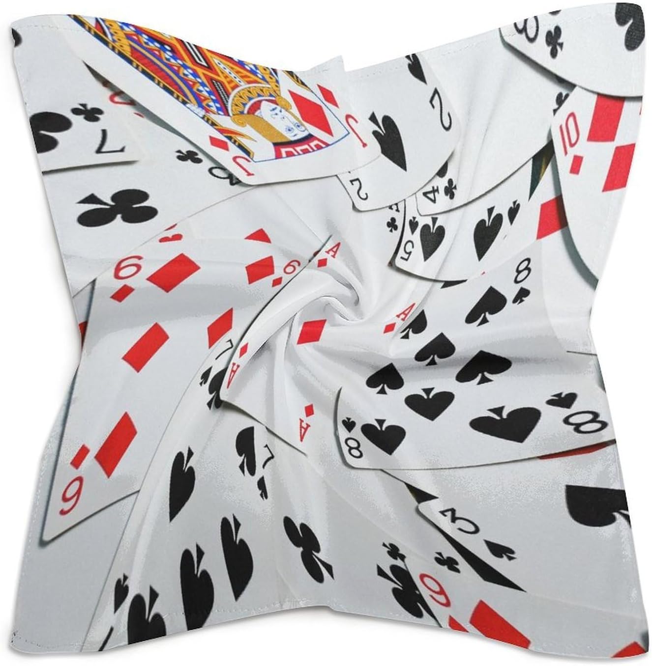 Poker Cards Hair Wrap Square Scarf Satin Handkerchief Print Headscarf Silk