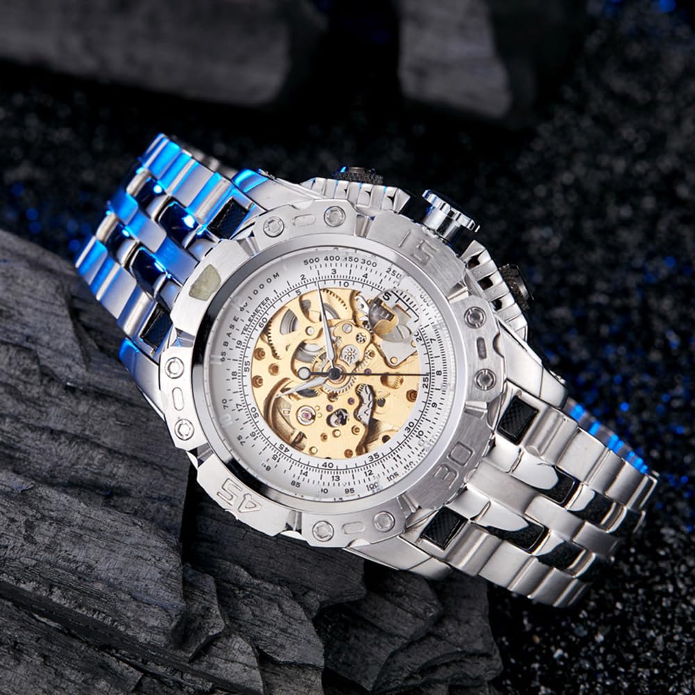 Reloj De Pulsera Mecánico Hombre, Reloj Automático, Esfera Esqueletizada, Reloj Automático De Moda, Correa De Acero Inoxidable, Lujosos Relojes De Hombre con Tourbillon Esqueletizado