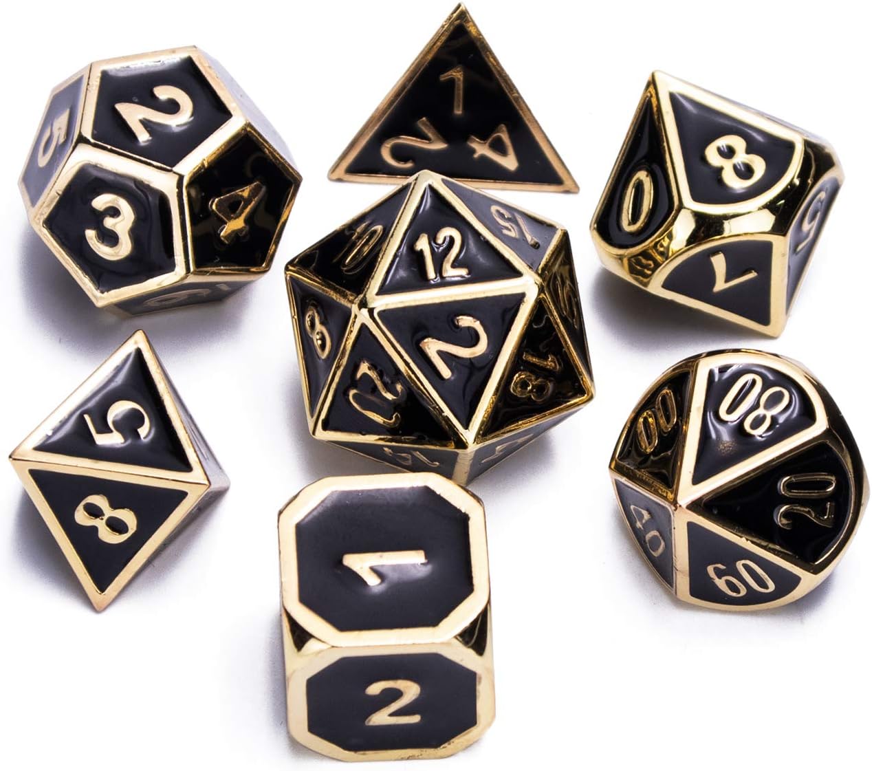GUOER Black Metal DND Dice Set 7 die Metal Polyhedral Dice