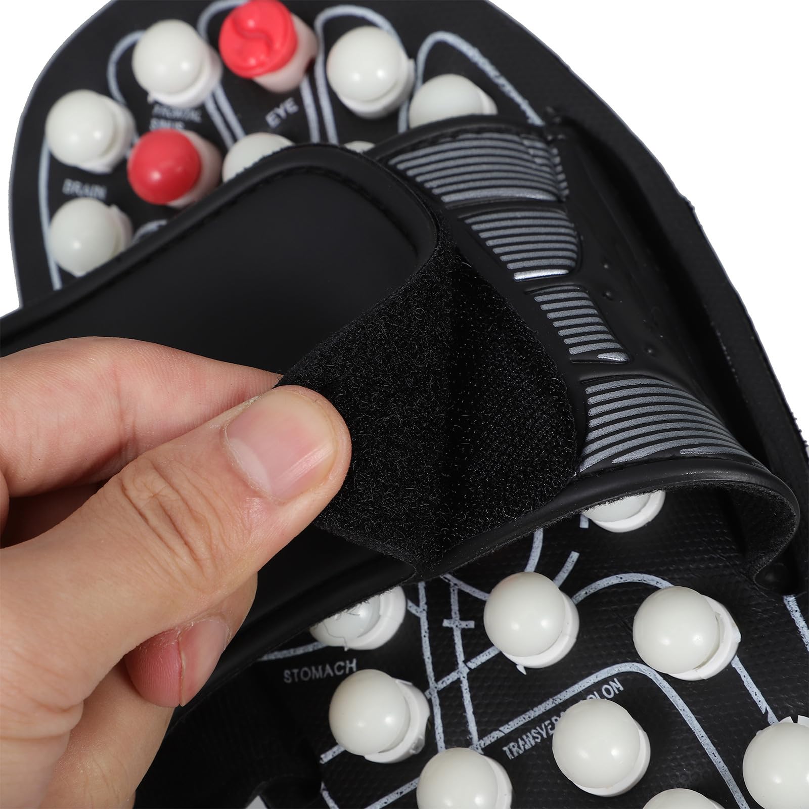 GARVALON Fußmassage Slipper mit Akupressurpunkten Verstellbaren Riemen Rutschfestem Gummi Hausschuh für Fußtherapie Entspannung und Alltag