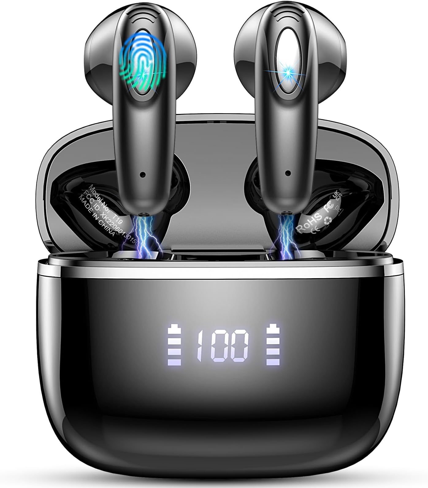 Wireless Earbuds Bluetooth 5.3 Wireless Headphone with 14.2mm Drivers Stereo, 4 ENC Noise Cancelling Mic Bluetooth Earphone, 40Hrs Mini Ear buds, USB-C/Clear Call/Touch Control/IP7 Waterproof, Black