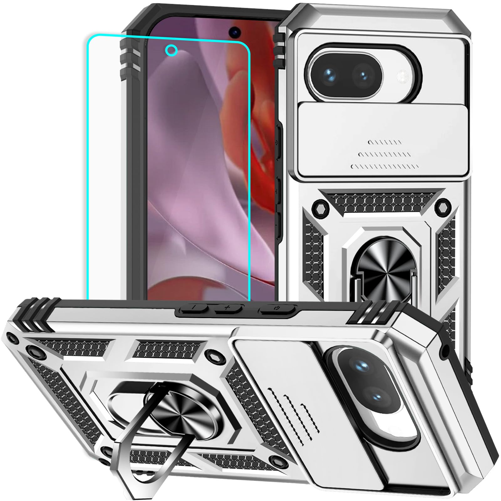 for Pixel 9A Case with Screen Protector: [Military Grade 20ft. Drop Tested] Ring Shockproof Protective Phone Case for - Go...