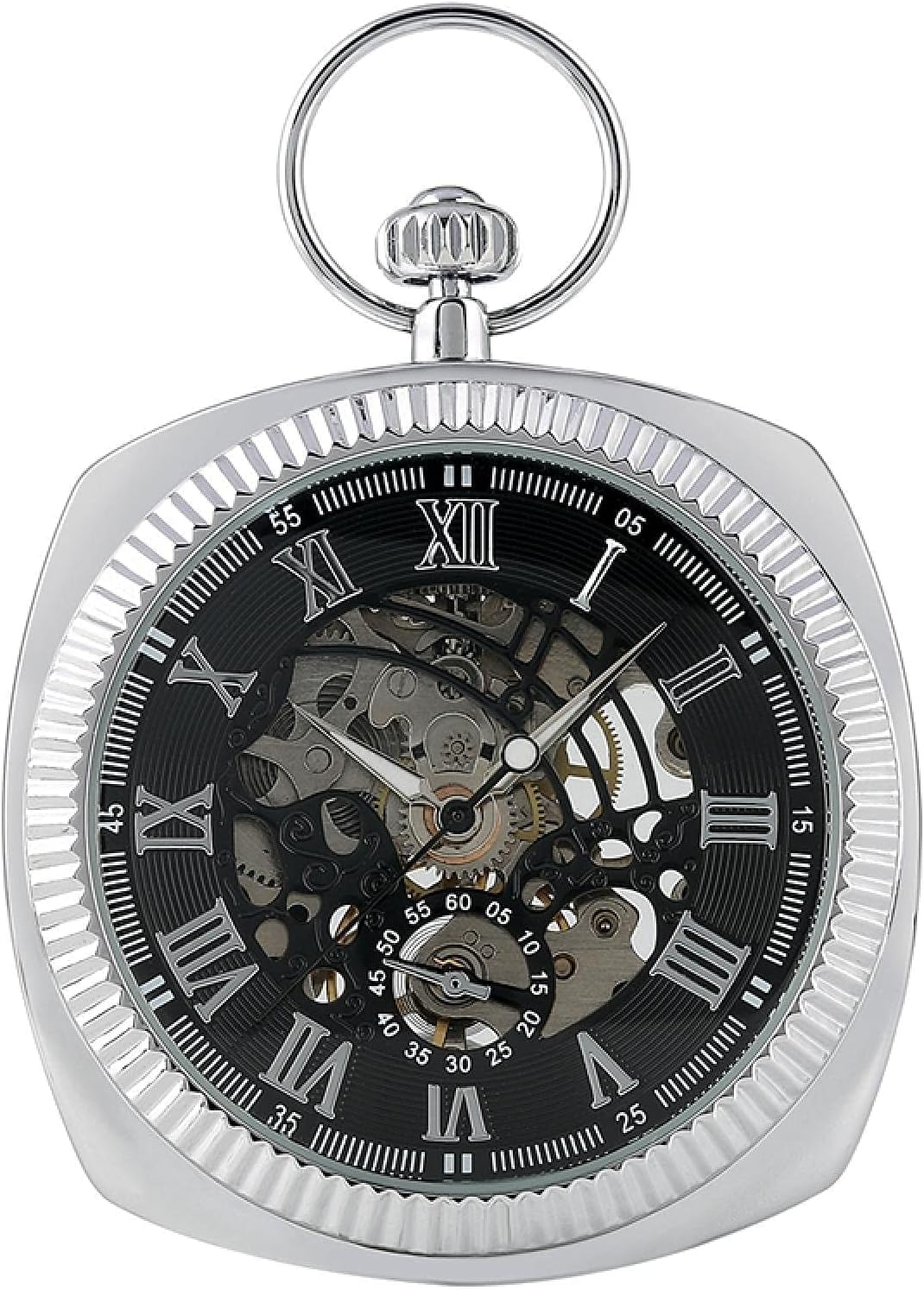 Taschenuhr, schwarz/Silber/goldene mechanische Quadrat -Schalttasche Wickeluhr