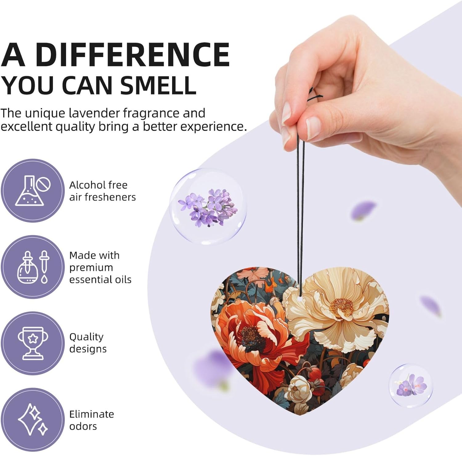 Car Air Freshener 24 PCS Retro Floral Hanging Car Air Fresheners Auto Interior Decor Card Freshener Strong Scented Card Lavender Cars Scents for Office Bedroom Close Drawer Heart Shape