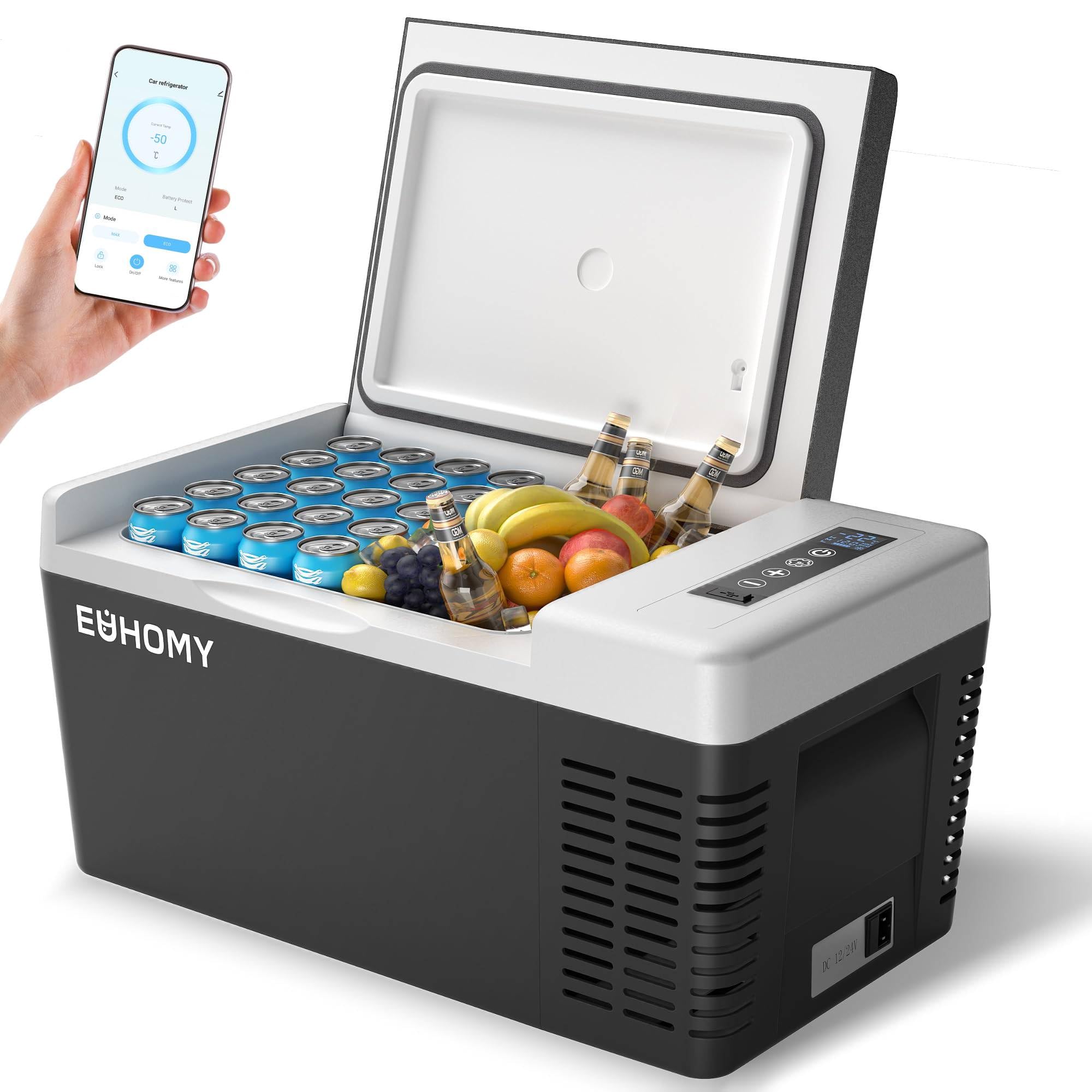EUHOMY Mini Frigo 18L 12V 220V WiFi APP Congelatore Portatile Nero