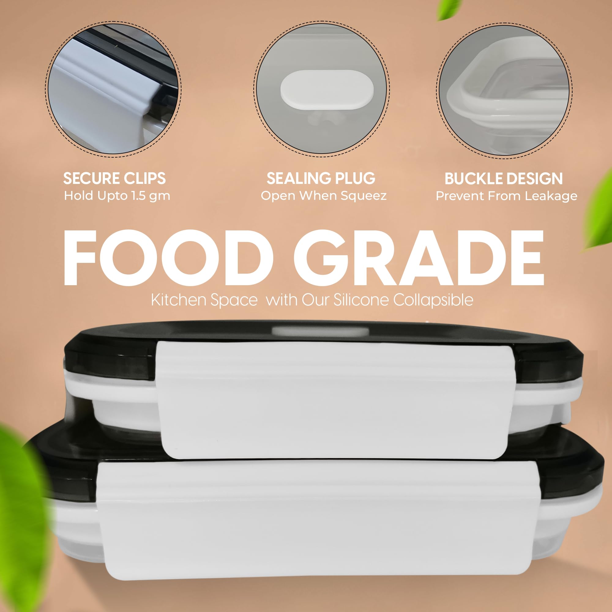 A MILLI Lonchera plegable, contenedores plegables de silicona para alimentos, cajas de utensilios Ttop, plegables, aptas para microondas, congelador, aptas para lavavajillas, juego de 2